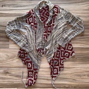 Wet Seal Gray and Red Geometric Cardigan